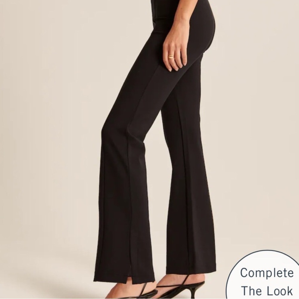 Abercrombie & Fitch Black Ponte Pullon Flare Pants Split Side Ankle Women’s L - Picture 2 of 9
